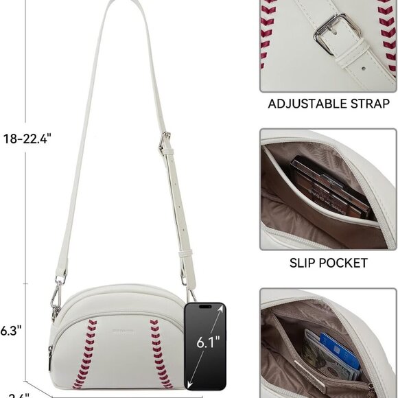 Baseball Crossbody Purse Vegan Leather Small Shoulder Bag for Women - Picture 5 of 6
